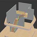 Architectural Building Model Featuring Wooden Stairs And Balcony Railings With Multi Level Platform Design