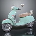 Light Blue Vintage Scooter With Round Headlight Beige Seat And Rear Rack