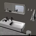 Modern Minimalist Bathroom Washbasin With Black Faucet Wall Mirror Storage Shelf Hanging Towel And Toiletries
