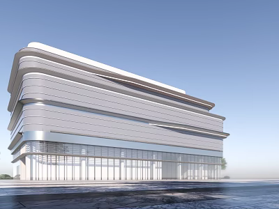 Modern Sales Office Building With Sleek Curved Lines Glass Curtain Wall And Contemporary Design 3d model