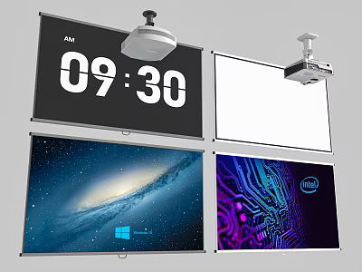 Projection Monitoring System With Projectors And Diverse Display Screens Showing Various Content 3d model
