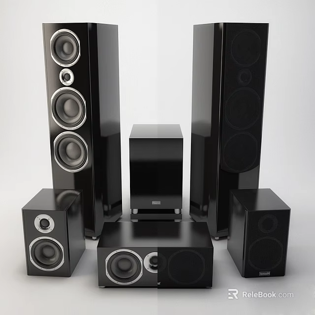 Home Theater Speaker System Including Floorstanding Center And Surround Black High Quality Speakers 3d model 