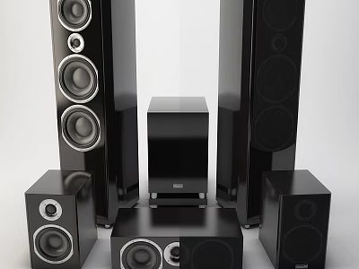 Home Theater Speaker System Including Floorstanding Center And Surround Black High Quality Speakers 3d model