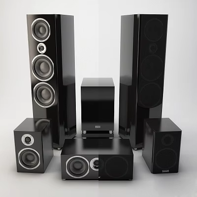 Home Theater Speaker System Including Floorstanding Center And Surround Black High Quality Speakers 3d model