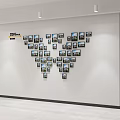 Office Corridor with Heart Shaped Photo Wall Display in Modern Office Setting With Natural Light