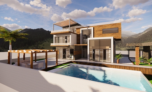 Modern single-family villa two-storey small villa 3d model