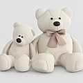 Adorable Two White Teddy Bear Dolls Large And Small With Light Brown Bow Tie