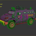 Gray Police Armored Vehicle With Red Wheels Yellow Front And Badge