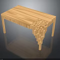 Light Colored Wooden Table With Unique Block Like Corner Design And Reflective Surface
