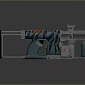 Green and Black Striped Weapon With Metal Components And Blue Gas Cylinder