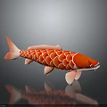 Vibrant Red Patterned Koi Fish With Shiny Scales And Reflection On Gray Surface 3d model