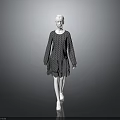 Women's Long Sleeve Knitted Dress with Textured Pattern and Flared Hem Design