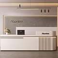 Haarlem Modern White Reception Desk with Gray Wall Pendant Lights and Green Plants