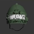 Green Military Weapon Helmet With Worn Surface And Protective Face Shield 3d model