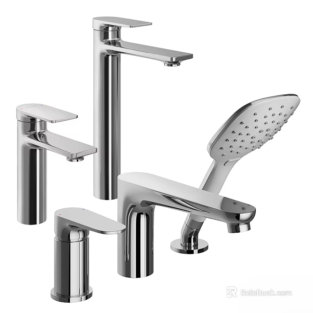 Modern Chrome Shower Head with Multiple Bathroom Faucets Set for Home Use 3d model 