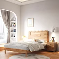 Wooden Kids Bed with Scalloped Headboard White Bedding Nightstand Table Lamp Teddy Bear and Bookshelf