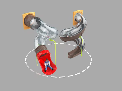 Modern Playground Equipment With Transparent Curved Slide Red Brown Sections 3d model