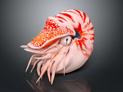 Colorful Aquatic Animal With Spiral Shell Red White Tentacles Orange Spots And White Eyes 3d model