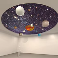 Circular Starry Sky Ceiling With Hanging Planet Models In Modern Interior Space 3d model