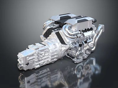 Modern Vehicle Engine Featuring Detailed Metal Mechanical Parts And Pipes 3d model