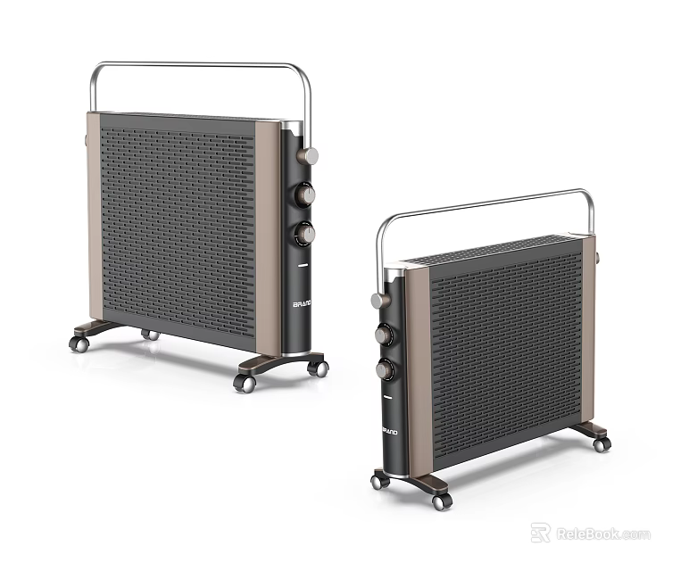 Electric Heaters With Wheels Control Knobs Handles And Grill Panels 3d model 