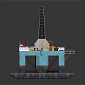 Offshore Drilling Platform With Drill Tower Crane And Industrial Equipment Structure