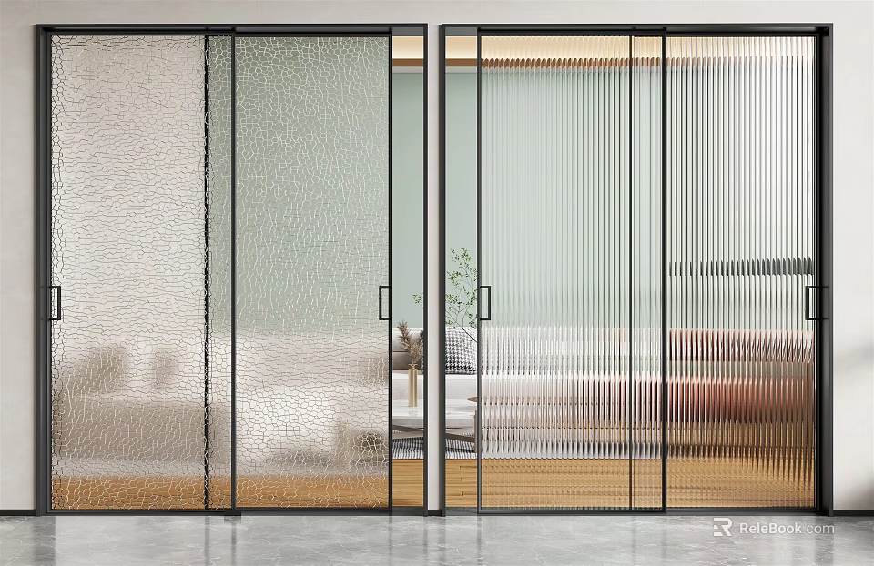Modern Sliding Glass Doors with Metal Frames for Living Room Interior Partition Design 3d model 