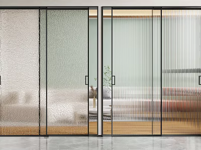 Modern Sliding Glass Doors with Metal Frames for Living Room Interior Partition Design 3d model