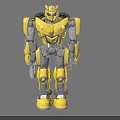 Detailed Yellow Mechanical Robot With Metal Body And Blue Eyes