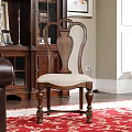 Wooden Dining Chair With Beige Fabric Seat And Carved Back In Mahogany Furniture Interior