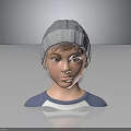 Young Boy Character In Gray Knitted Hat Blue Shirt And White Collar