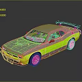 Gray Two Door Sports Car With Neon Green Stripes Black Rear Spoiler And Alloy Wheels