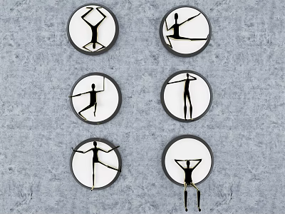 Circular Wall Decor With Black Human Silhouettes On White Background For Grey Wall 3d model