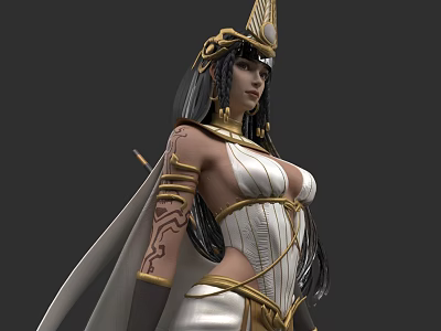 Egyptian Themed Game Movie Character With Golden Headdress White Outfit And Arm Tattoos 3d model
