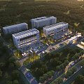 Aerial Planning of Modern Buildings with Greenery Roads Parking Areas and Trees