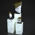 Sculpture Carving Of Artistic Human Torso And Head On White Marble Pedestals