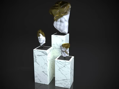 Sculpture Carving Of Artistic Human Torso And Head On White Marble Pedestals 3d model