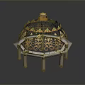 Ornate Architectural Dome With Golden Decorative Patterns Green Accents And Support Columns