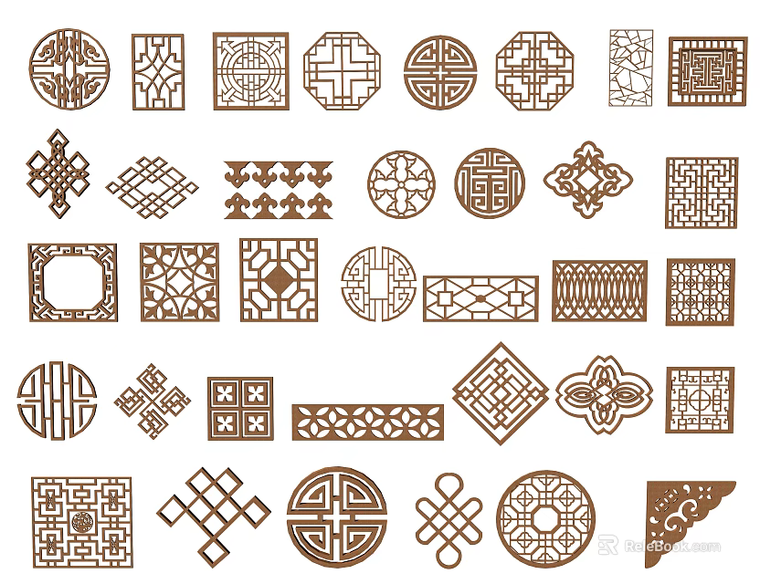 Intricately Carved Lattice Windows With Various Traditional Patterns And Shapes 3d model 