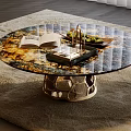Modern Round Glass Top Coffee Table With Metal Base Open Book Fruit Tray