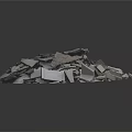 Pile of Gray Broken Fragments on Black Background With Various Shapes