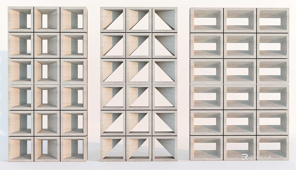 Wooden Room Dividers With Geometric Openwork Patterns And Multiple Decorative Designs 3d model