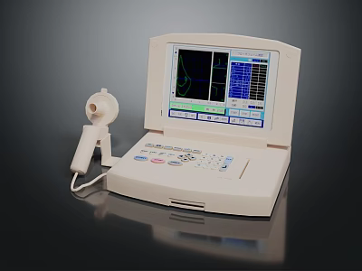Portable White Medical Computer Device With Display Screen Control Panel And Probe 3d model