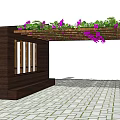 Wooden Pergola With Vines Purple Flowers Horse And Carriage On Stone Paved Ground