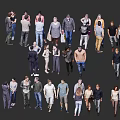 Multiple People Figures in Various Poses and Clothing Styles on Black Background