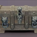 Vintage Wooden Chest With Decorative Metal Hardware And Intricate Carved Details