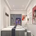 Beauty Hairdressing Embroidery Service Booth With Modern Mirror Comfortable Chairs Green Plants And Beauty Products