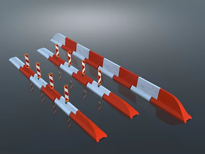 Red And White Road Safety Barriers With Reflective Strips For Traffic Control 3d model