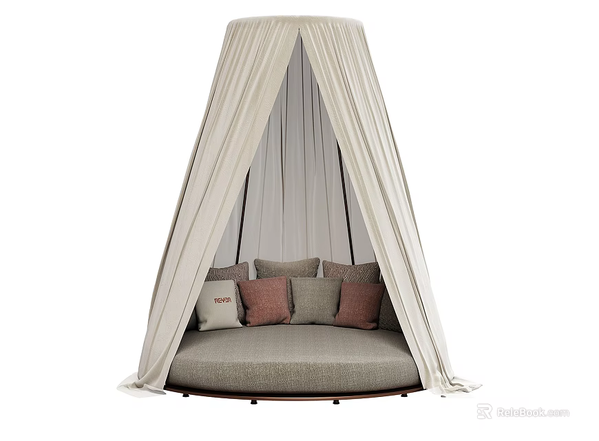 Comfortable Outdoor Round Canopy Sofa With Decorative Cushions And Stylish Design 3d model 