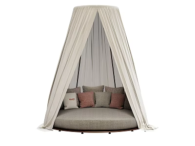 Comfortable Outdoor Round Canopy Sofa With Decorative Cushions And Stylish Design 3d model